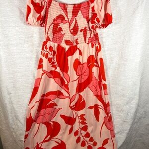 Ann Taylor Red and Pink Smocked Dress